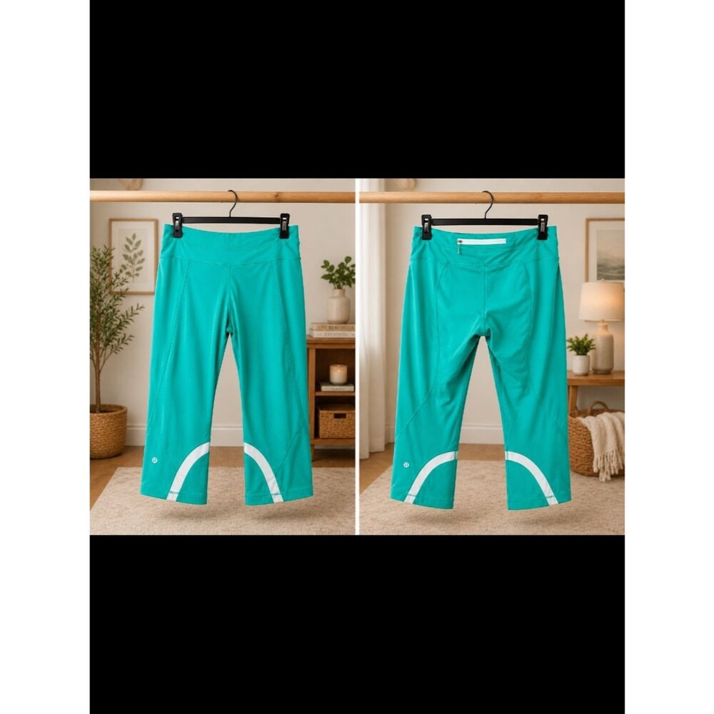 lululemon athletica Teal Capris with White Accents size 8